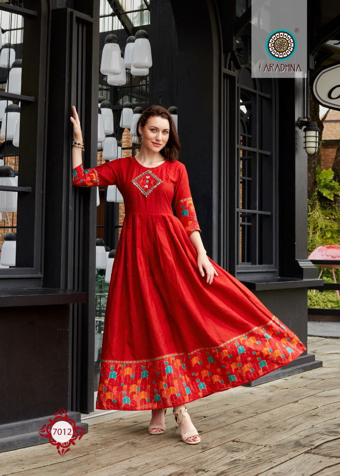 Aradhna Level 7 Fancy Wear Wholesale Cotton Anarkali Kurtis Catalog
